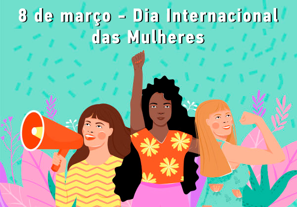 Ilustração de três mulheres de diferentes raças representando diversidade em referência ao dia internacional da mulher