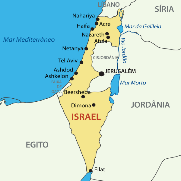  Mapa atual do Estado de Israel.