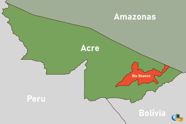 Mapa do Acre com a indicação de Rio Branco. 