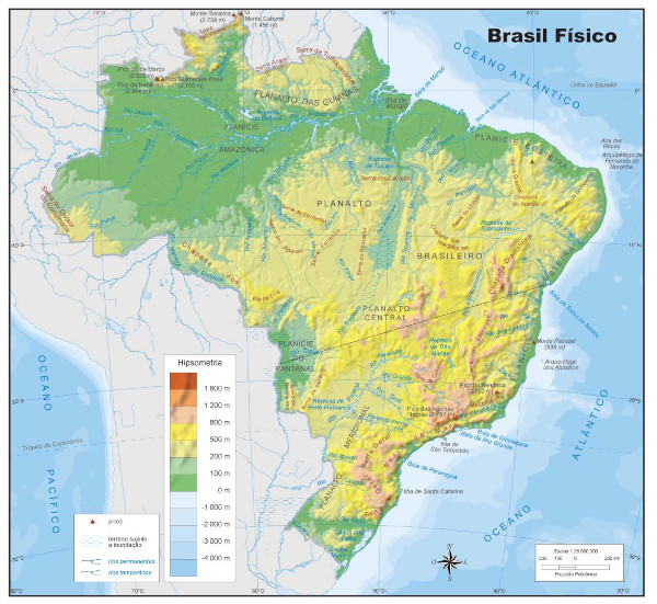 Mapa físico do Brasil. Fonte: IBGE. 