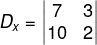 Cálculo de valor de Dx em sistema linear 2x2
