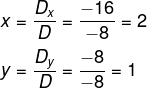 Cálculo de valor de x e y para resolver sistema linear 2x2