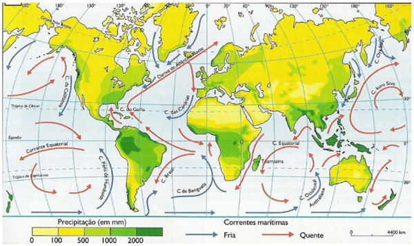 Mapa das correntes marítimas no mundo