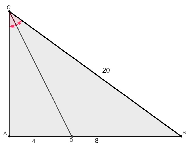 Triângulo para determinação de comprimento do lado AC