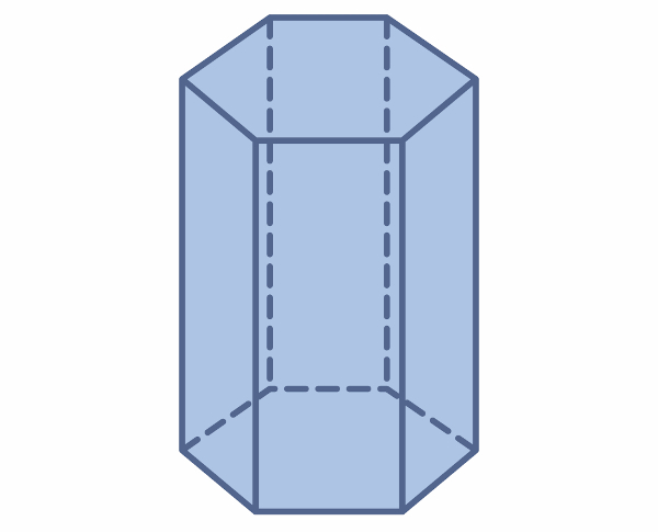 Prisma azul com base hexagonal.