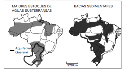 Mapas dos maiores estoques de águas subterrâneas e das bacias sedimentares no Brasil