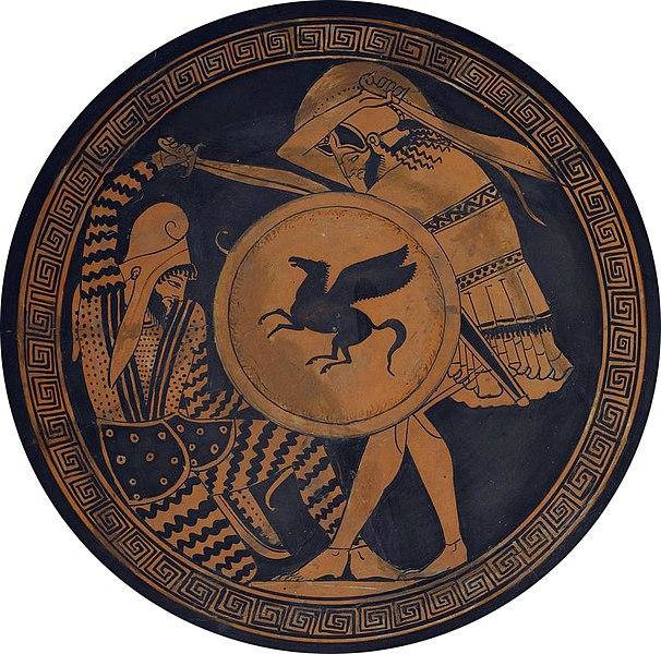 Representação do duelo entre gregos e persas durante as Guerras Médicas. 