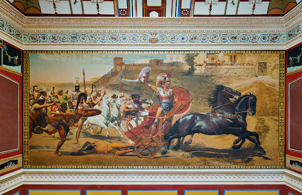 Afresco panorâmico “O triunfo de Aquiles”, de Franz von Matsch, no salão principal de Achilleion, na Grécia.