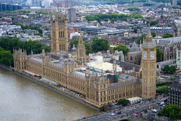 Vista aérea do Palácio de Westminster