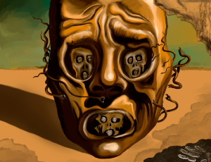 Representação da pintura “A face da Guerra”, de Salvador Dalí.