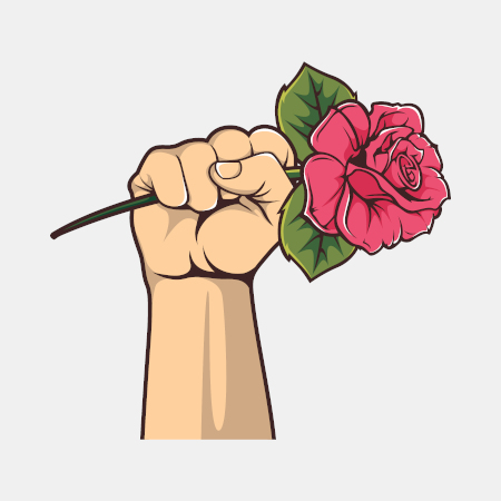 Mão em riste segurando uma rosa e ilustrando o conceito de poesia social.
