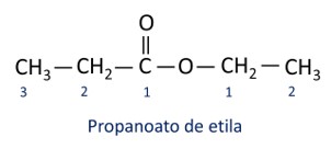 Fórmula estrutural do propanoato de etila