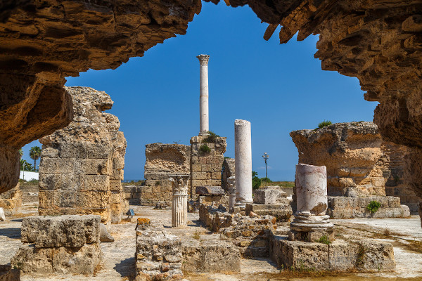 Ruínas da antiga cidade de Cartago, na Tunísia.