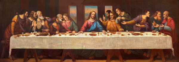 Quadro da Última Ceia, com Jesus e seus doze discípulos.