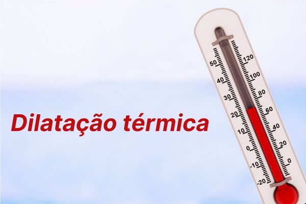 Termômetro em fundo azul, onde se lê: “Dilatação térmica”.