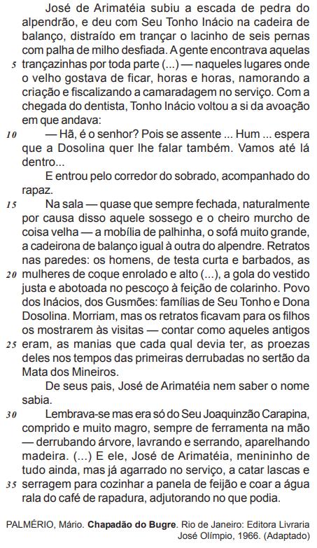 Adaptação do texto “Chapadão do Bugre”, de Mário Palmério, para resolução de questão da Cesgranrio sobre tempos verbais.