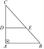 Triângulo retângulo formando um triângulo retângulo menor e um trapézio, que terá sua área calculada.