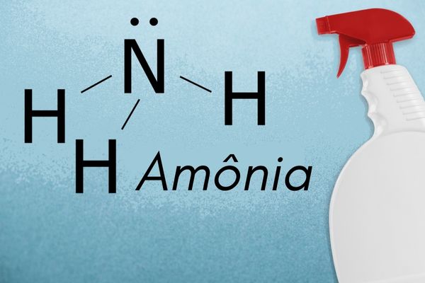 Borrifador ao lado de fórmula estrutural da amônia.