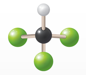 Estrutura tetraédrica assumida pela molécula do clorofórmio.