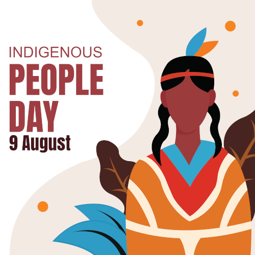 Ilustração representando o Indigenous People Day (9 August) em uma questão sobre which e what.