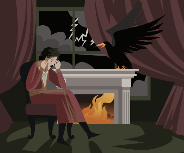  Ilustração em referência à obra “O corvo”, de Edgar Allan Poe.