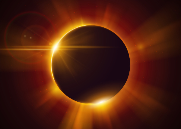 Eclipse solar total, quando somente a coroa do Sol é visível.
