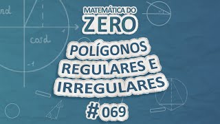 Texto" Matemática do Zero | Polígonos regulares e irregulares" em fundo azul.