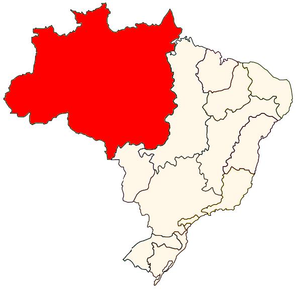 Localização da bacia Amazônica, parte da hidrografia do Brasil.