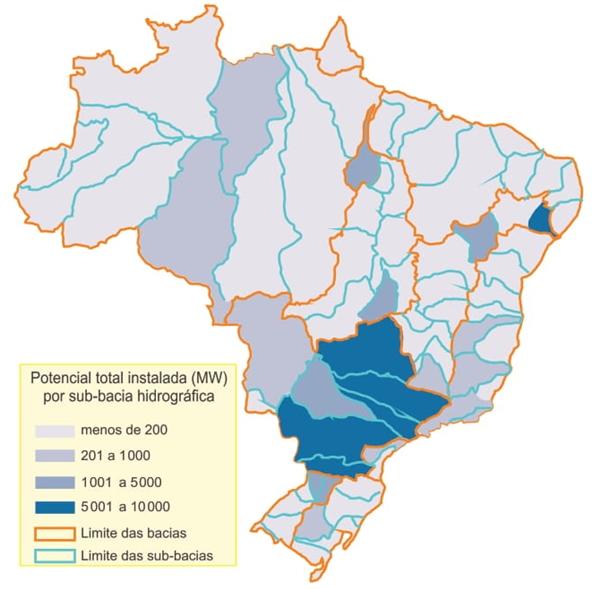  Mapa da capacidade hidrelétrica do Brasil.