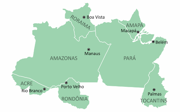 Mapa dos estados do Norte do Brasil.