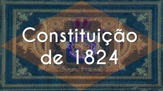 "Constituição de 1824" escrito sobre a bandeira do Brasil Império