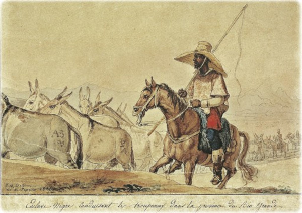 Obra de Jean Baptiste Debret retratando um escravizado do Rio Grande do Sul, no início da década de 1820.