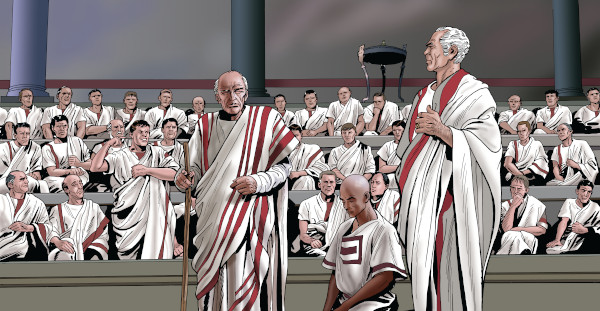Representação dos membros do Senado Romano, instituição que surgiu na fase republicana.