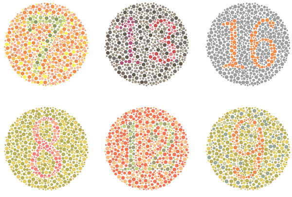 Teste de cores de Ishihara, utilizado para identificar alguns tipos de daltonismo.