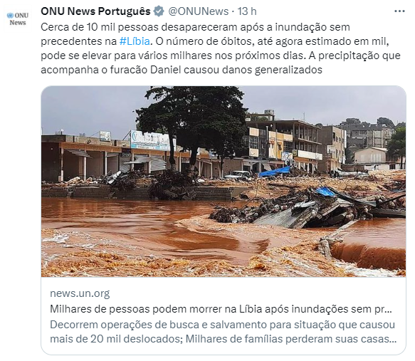 Tweet da ONU News Português
