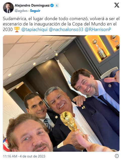 Presidente da Conmebol anuncia abertura da Copa do Mundo de 2030