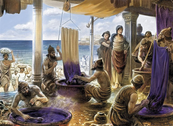 Pintura representando os fenícios produzindo púrpura tíria.