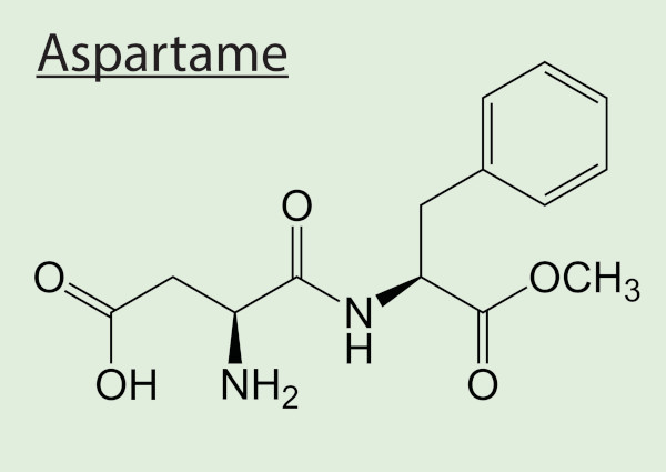 Fórmula estrutural do aspartame.