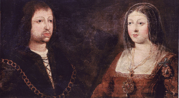 Isabel I de Castela e de Fernando II de Aragão, que apoiaram a ideia de Cristóvão Colombo, ligada à história da América.