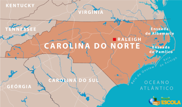 Mapa da Carolina do Norte.