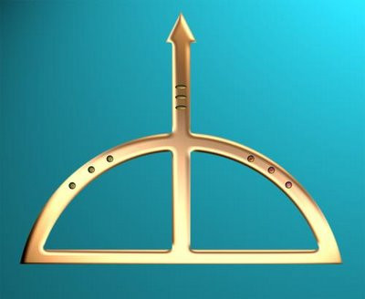 Arco e flecha dourado, símbolo de Oxóssi.