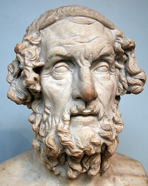 Busto do poeta Homero, cujas obras atribuídas a ele marcaram o Período Homérico, um dos períodos da Grécia Antiga.