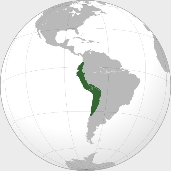 Globo da Terra mostrando a extensão do Império Inca, formado por um dos povos pré-colombianos, antes da chegada dos europeus.