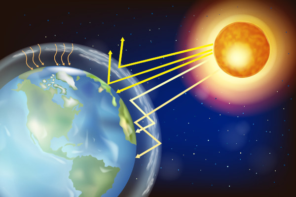 Ilustração representativa da Terra por meio da irradiação térmica, uma das formas de propagação de calor.