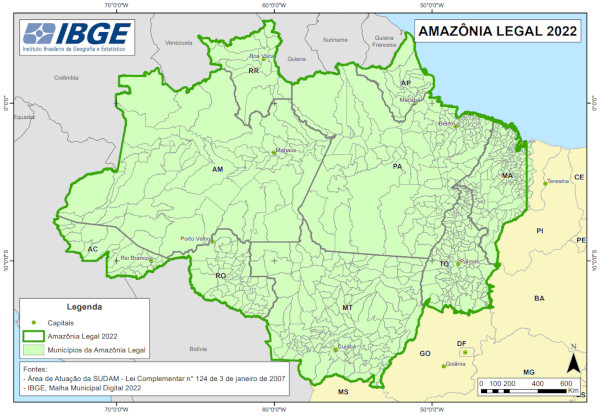 Mapa da Amazônia Legal criado pelo IBGE.