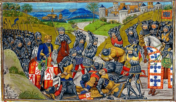 Pintura representando a Batalha de Aljubarrota.