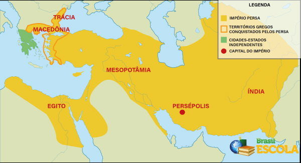 Mapa do Império Persa, um dos protagonistas das Guerras Médicas, um dos principais conflitos do Período Clássico.