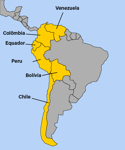 Mapa da América Andina. 