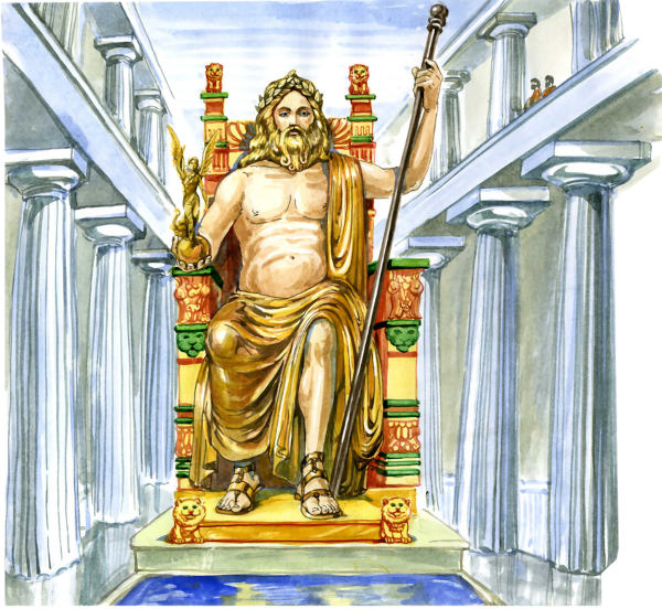 Representação artística da Estátua de Zeus da cidade de Olímpia, uma das 7 maravilhas do mundo antigo.