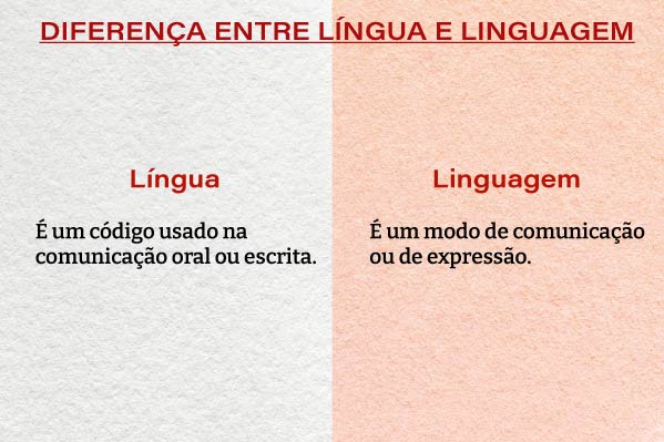 Imagem explicando a diferença entre língua e linguagem.